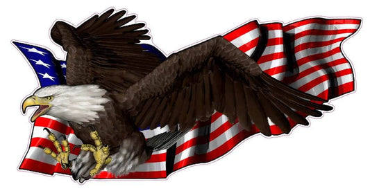 United States Flag with soaring eagle decal showing the eagle in flight over the waving American flag