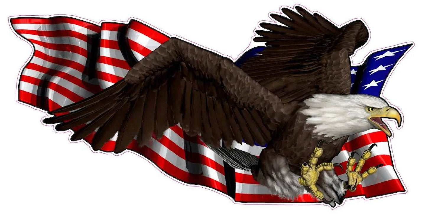 United States flag decal with soaring bald eagle on right side