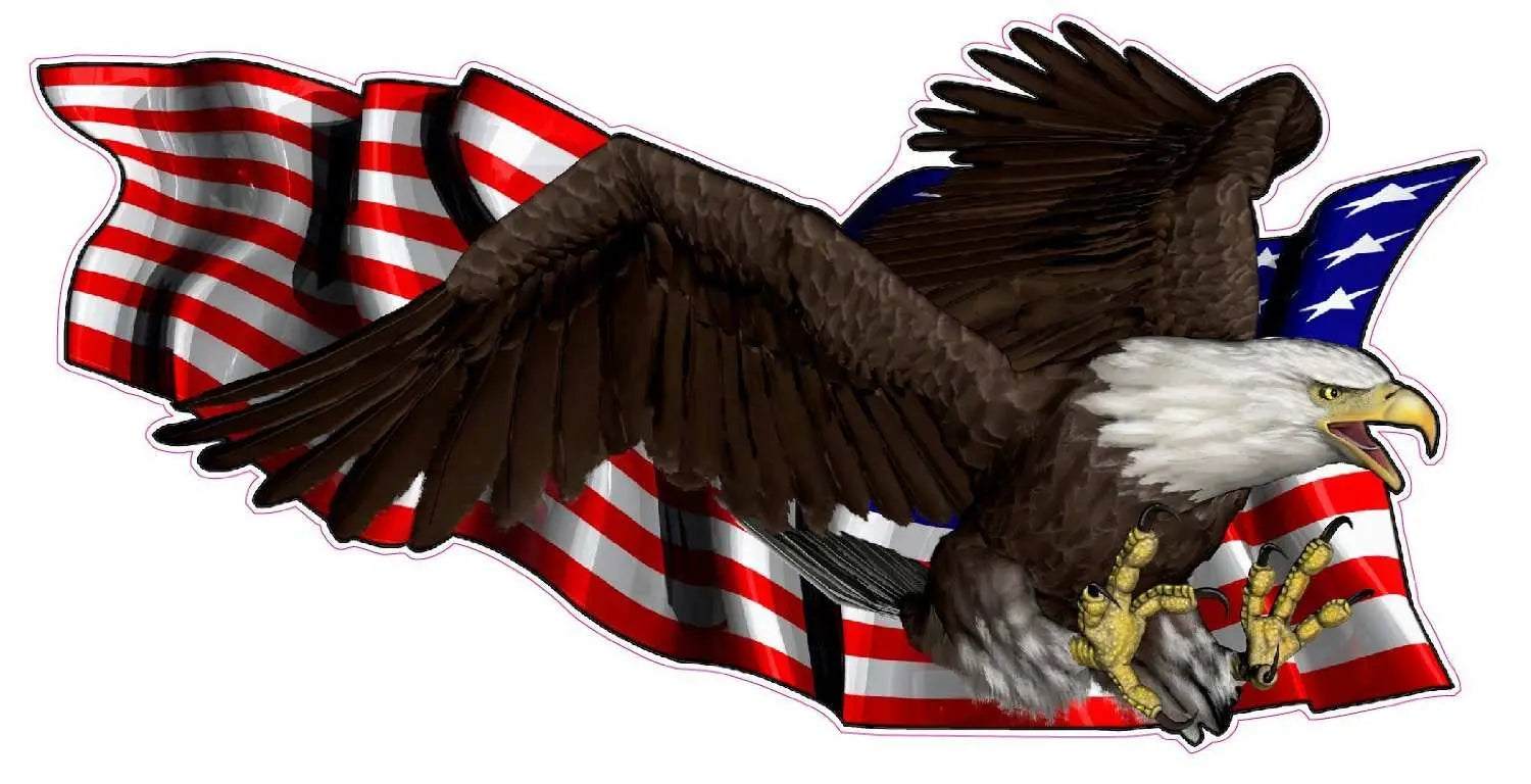 United States flag decal with soaring bald eagle on right side