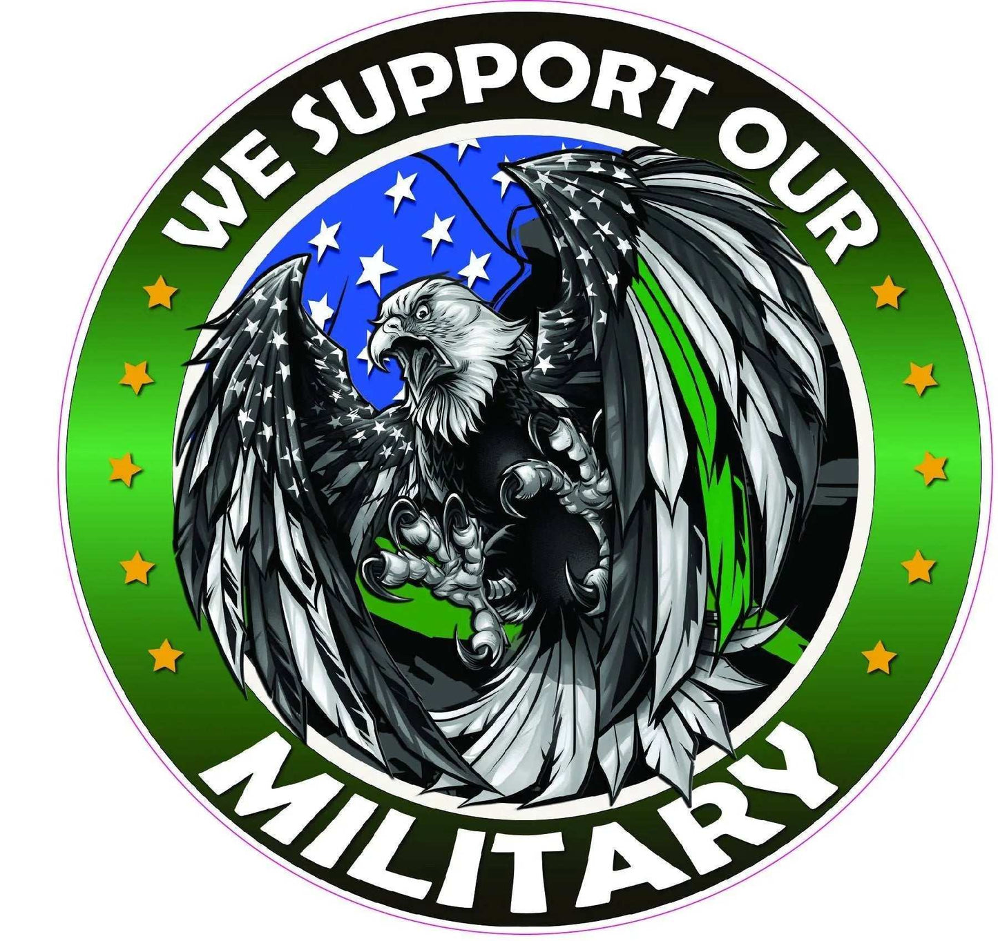 Thin Green Line military support decal with American flag and eagle design