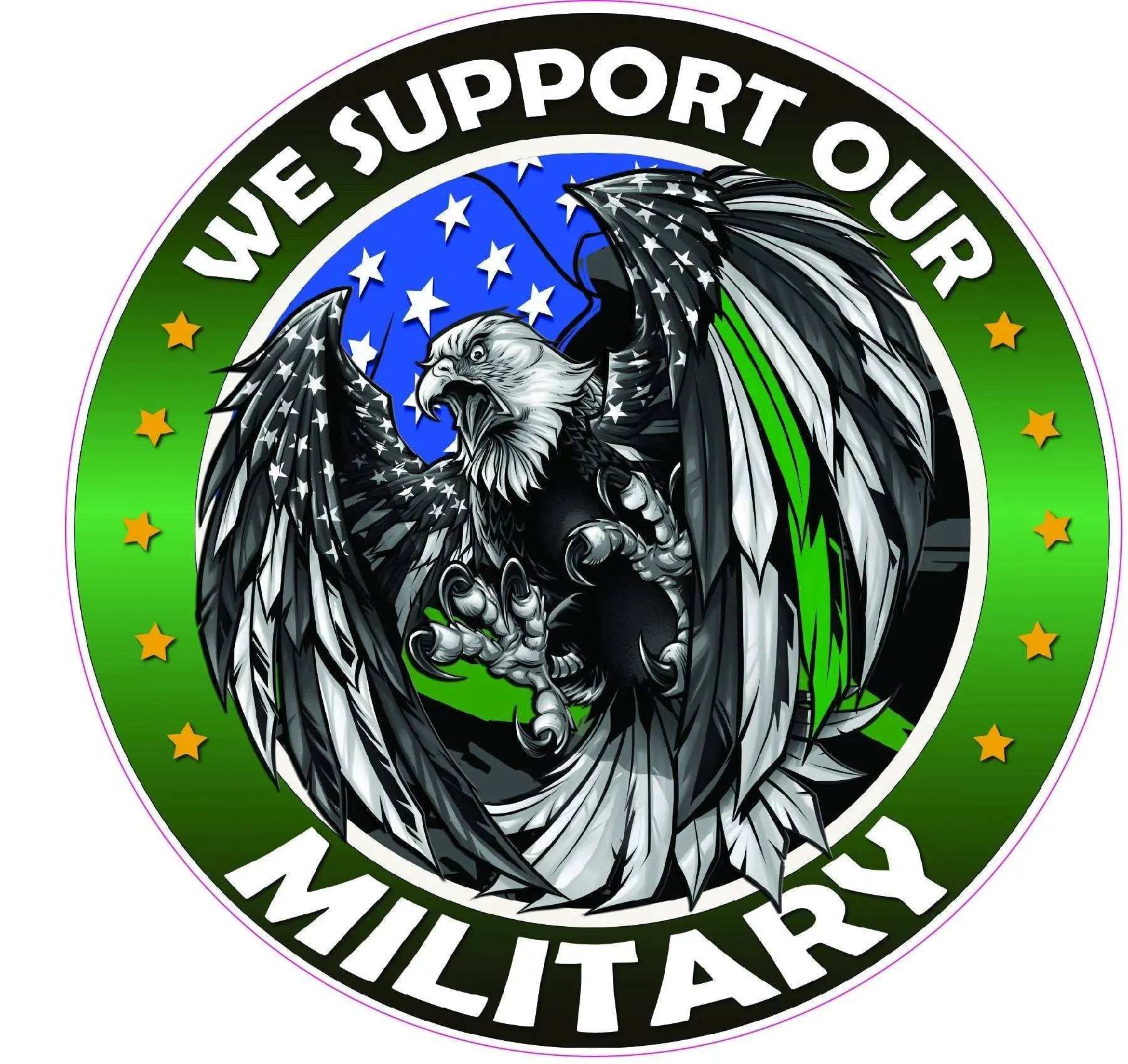 Thin Green Line military support decal with American flag and eagle design