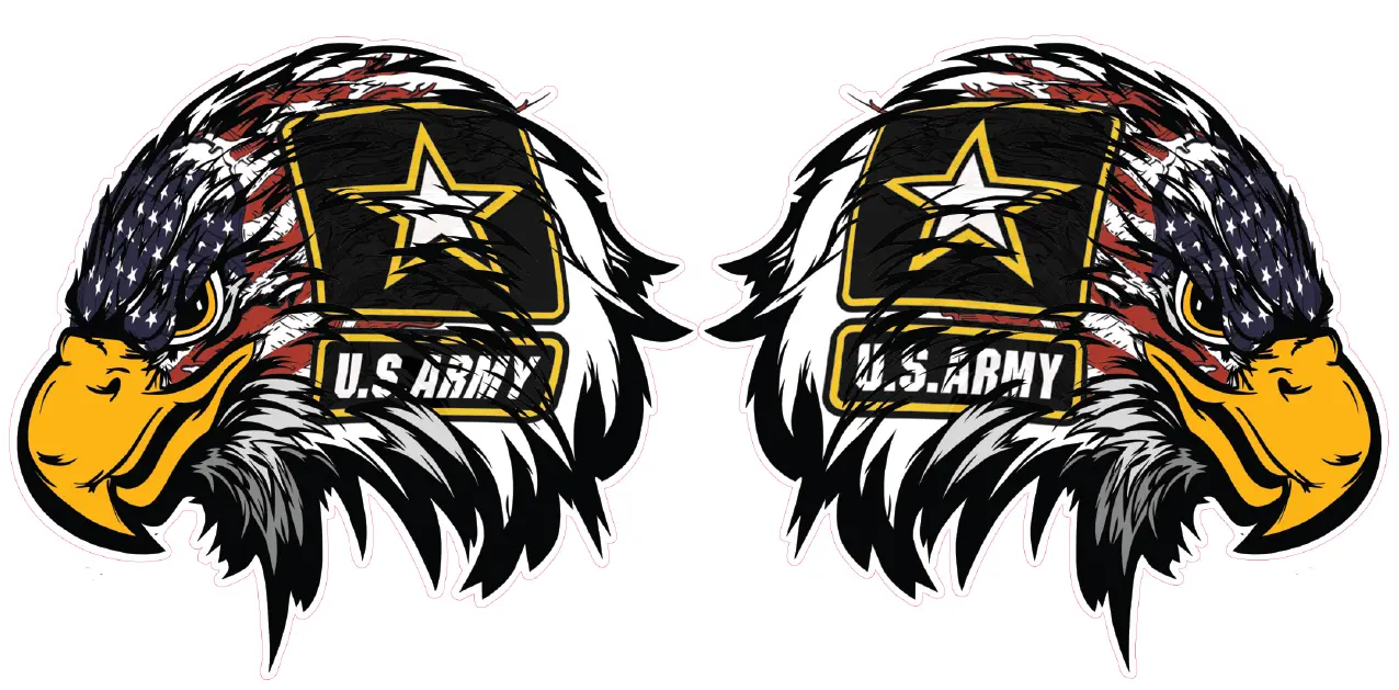 Pair of Army American Flag Eagle Head decals with patriotic U.S. Army and American flag design