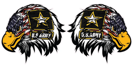 Pair of Army American Flag Eagle Head decals with patriotic U.S. Army and American flag design