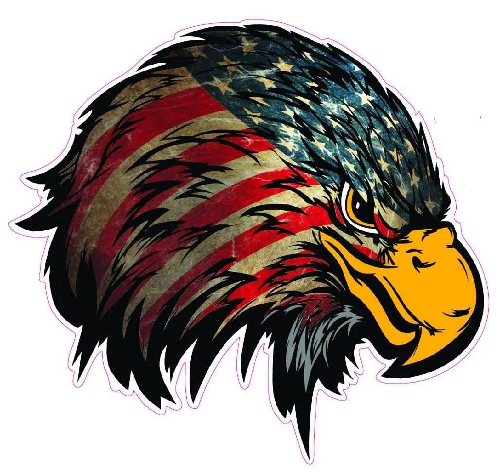 Weathered American flag eagle head decal with distressed stars and stripes design