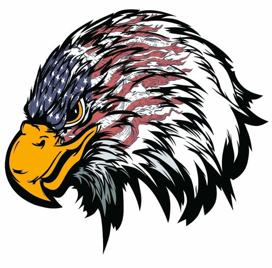 Weathered American Flag Eagle Head Decal with patriotic red, white, and blue design
