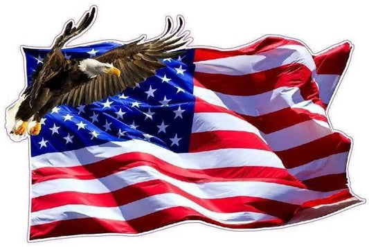 American flag decal with soaring bald eagle and stars and stripes design