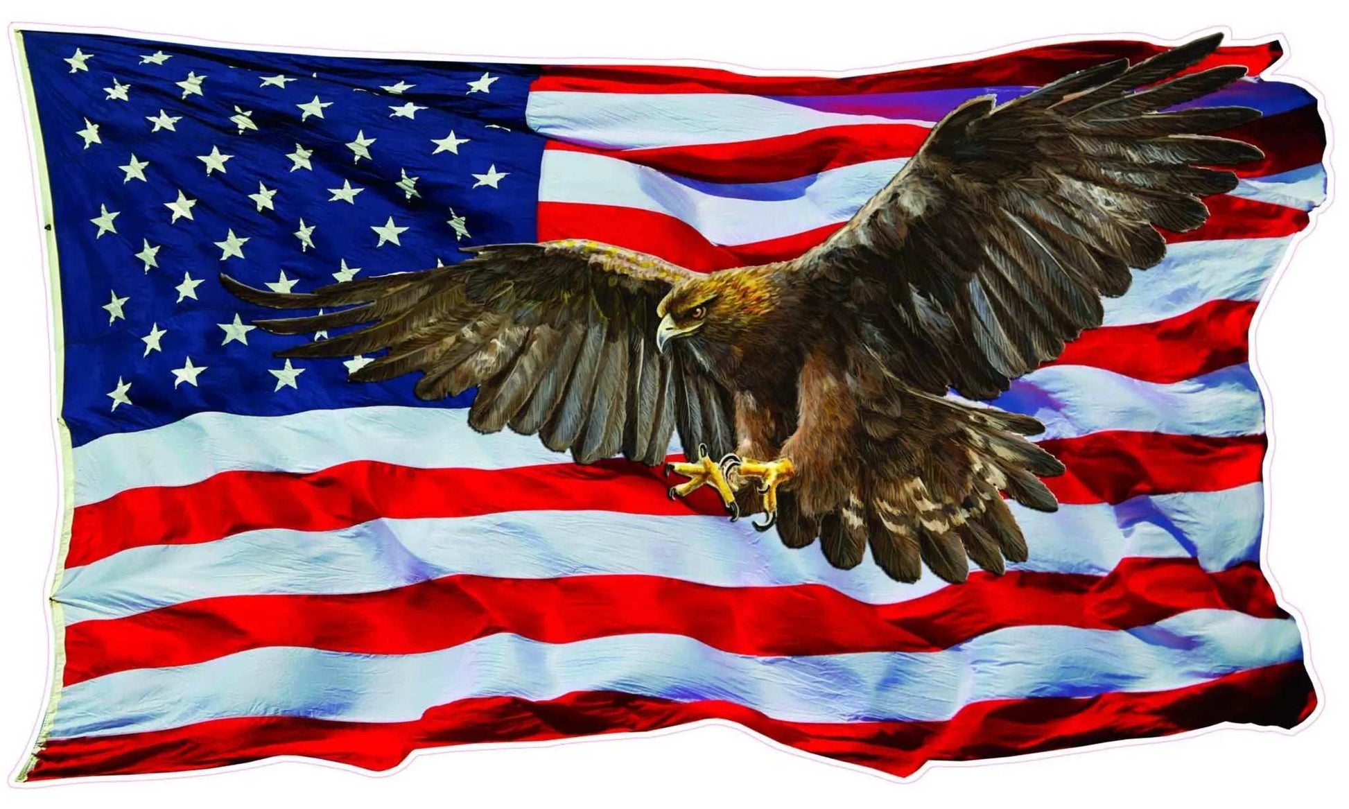 American Flag Golden Eagle decal with detailed eagle flying over the waving US flag background