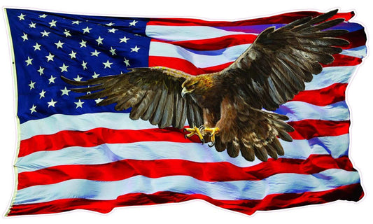 American Flag Golden Eagle decal with detailed eagle flying over the waving US flag background