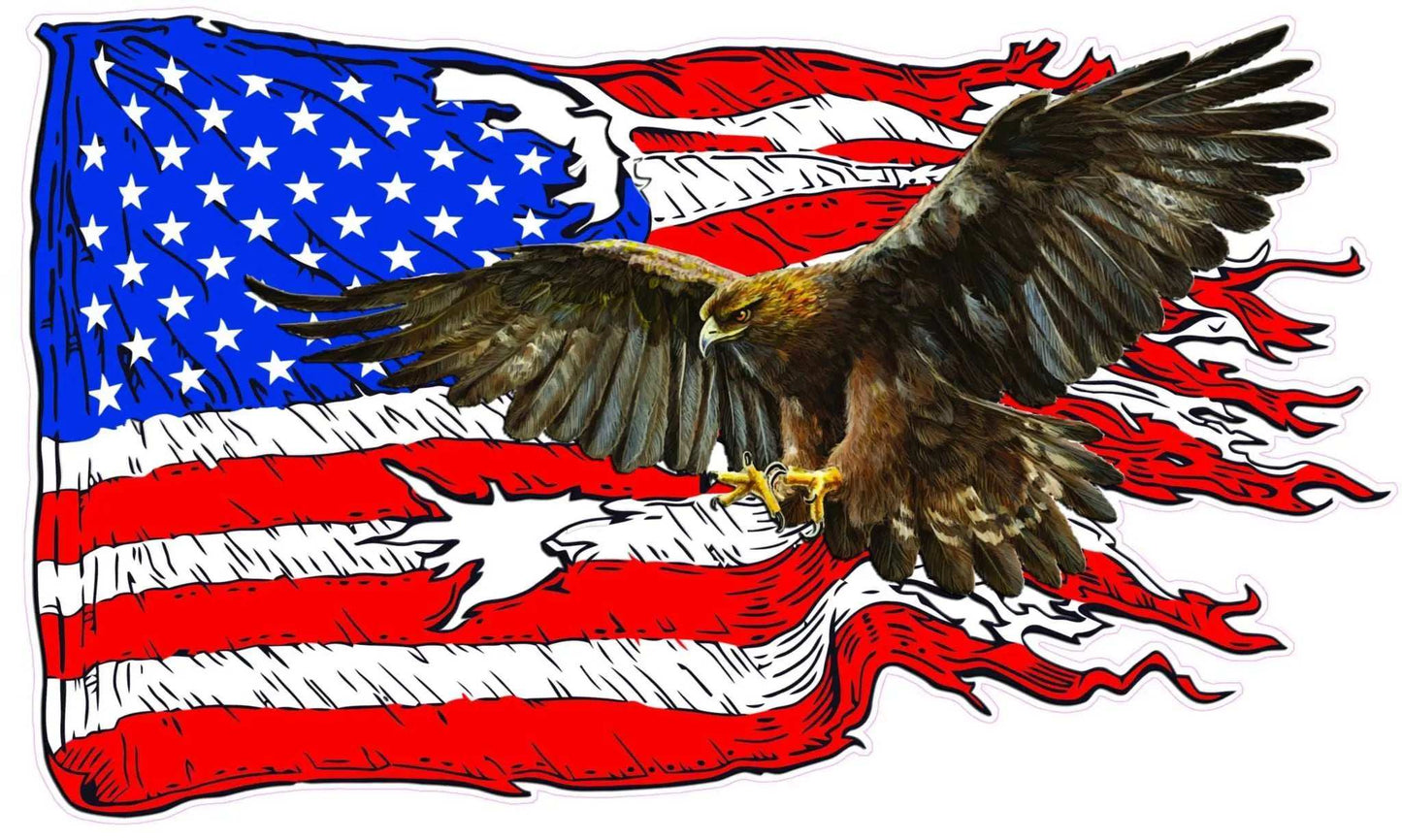 American Flag Golden Eagle Decal with waving flag and flying eagle design