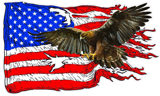 American Flag Golden Eagle Decal with waving flag and flying eagle design