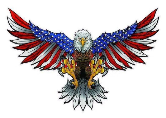 American Flag Attack Bald Eagle Wings Decal with patriotic red, white, and blue design