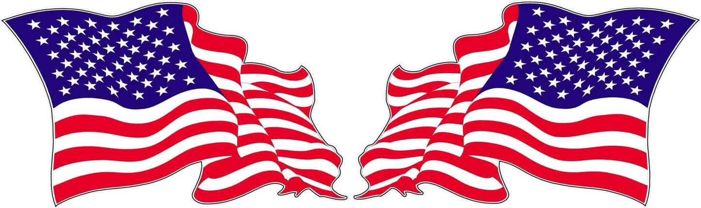 Pair of American flag decals with waving design and stars and stripes pattern