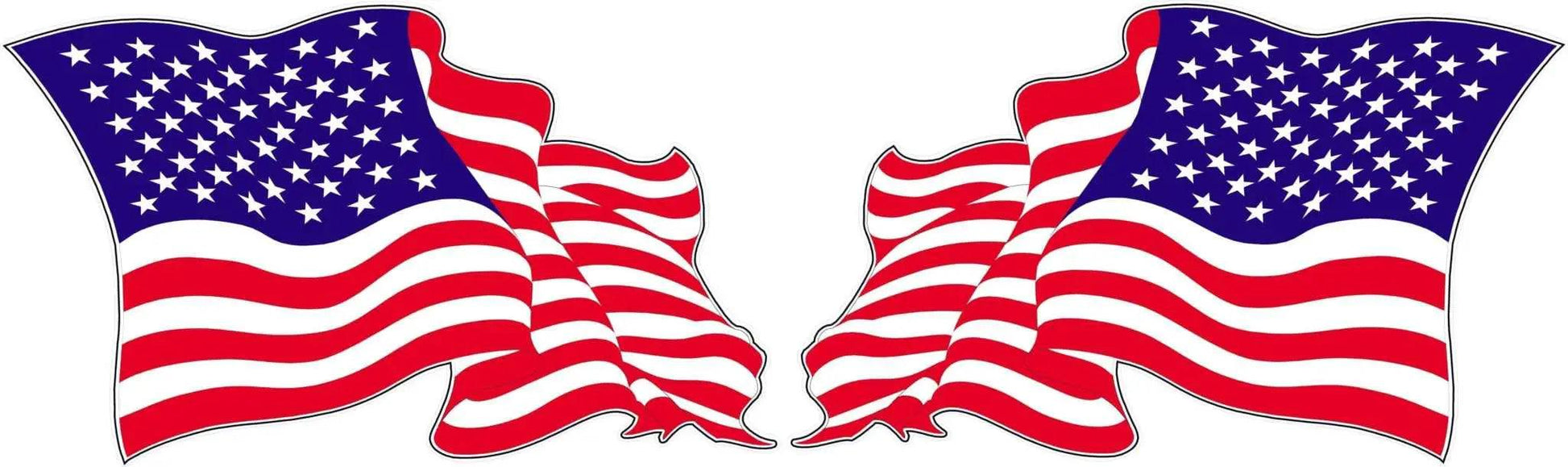 Pair of American flag decals with waving design and stars and stripes pattern