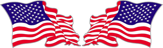 Pair of American flag decals with waving design and stars and stripes pattern