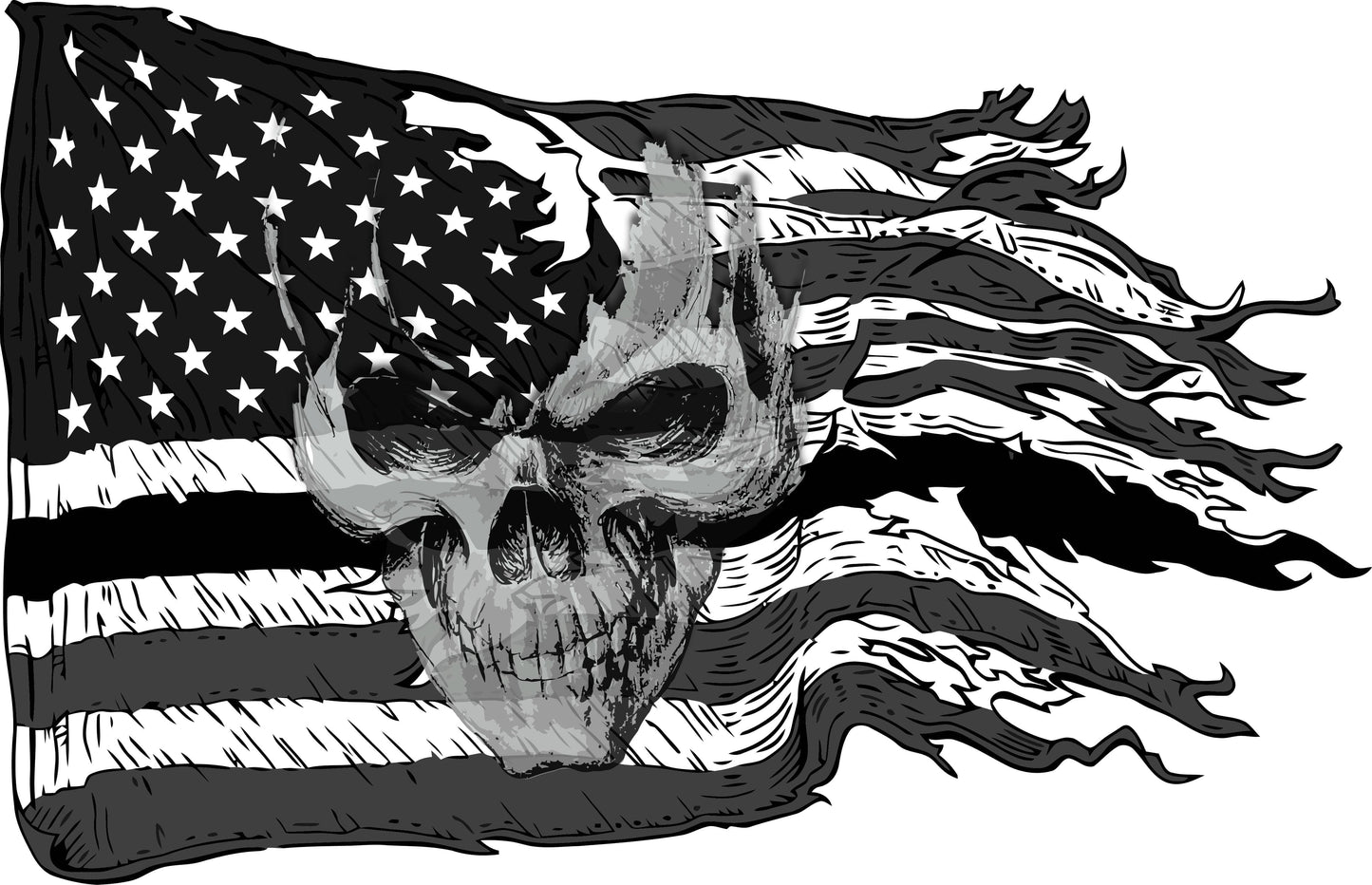 American ripped flag black & white with skull decal