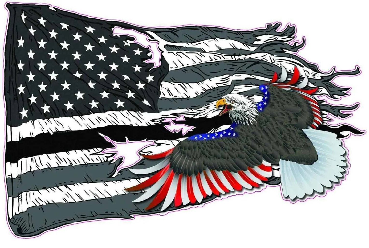 American worn flag decal with patriotic bald eagle design