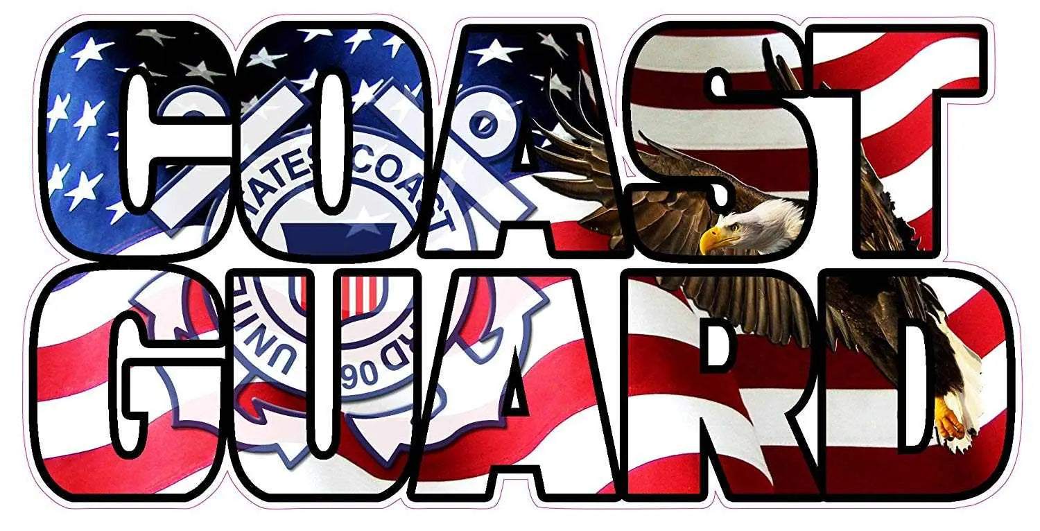 Coast Guard American Flag Eagle lettering decal with patriotic design and high-quality vinyl material