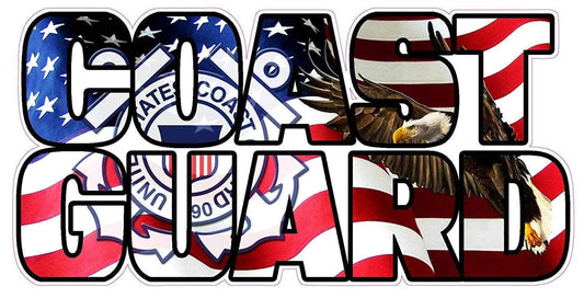 Coast Guard American Flag Eagle lettering decal with patriotic design and high-quality vinyl material