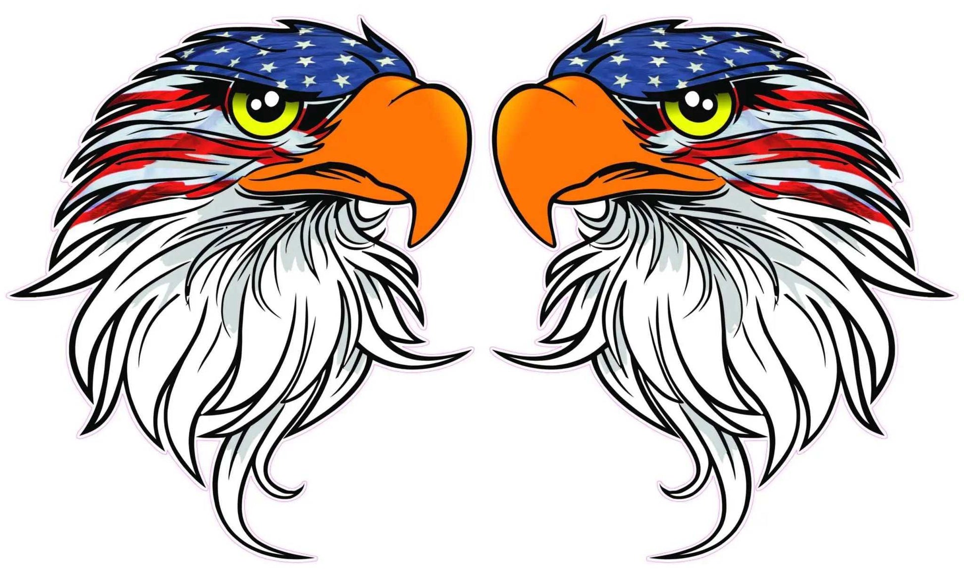 Pair of eagle head American flag decals with stars and stripes design