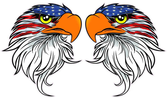 Pair of eagle head American flag decals with stars and stripes design