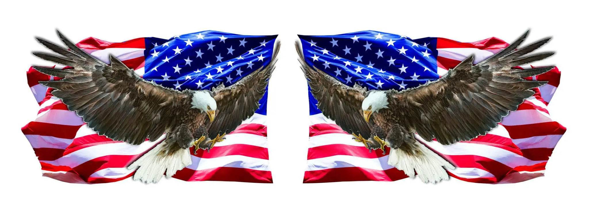 Pair of Eagle Clean American Flag decals with bald eagles and waving American flags