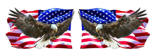 Pair of Eagle Clean American Flag decals with bald eagles and waving American flags