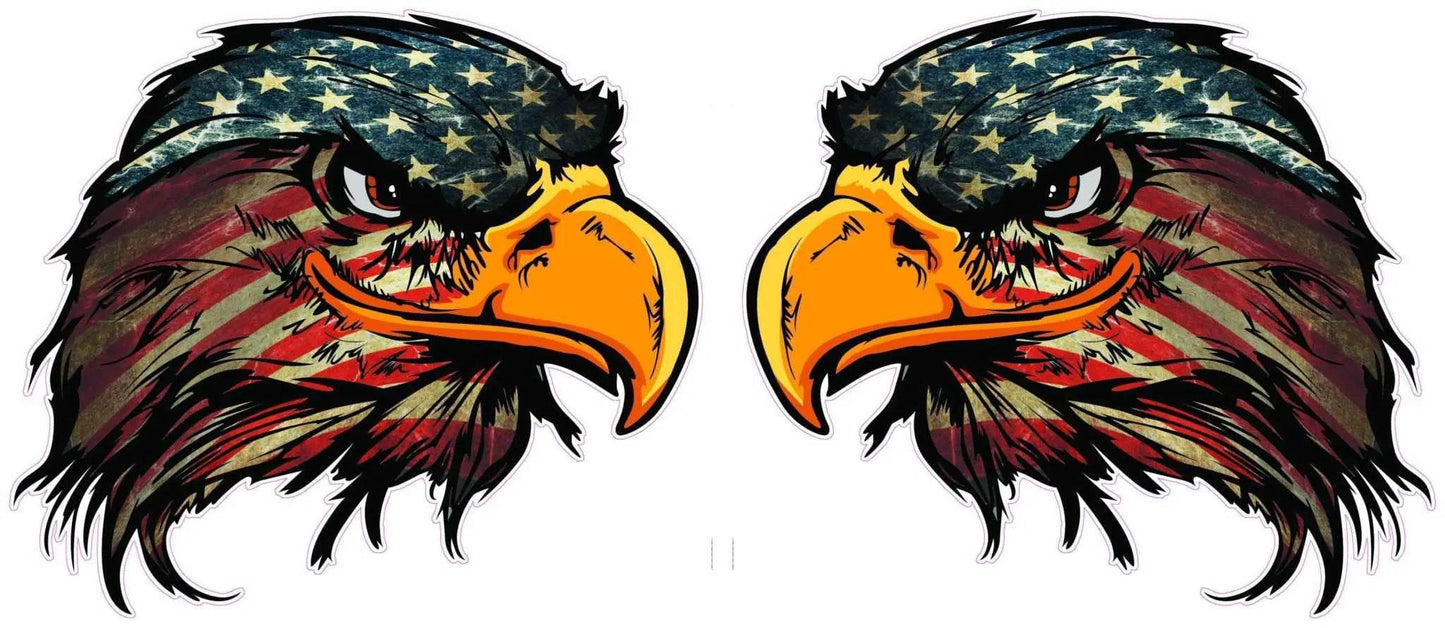 Pair of American Flag Eagle Head decals with patriotic stars and stripes design