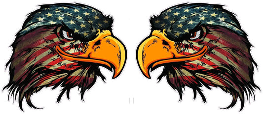 Pair of American Flag Eagle Head decals with patriotic stars and stripes design