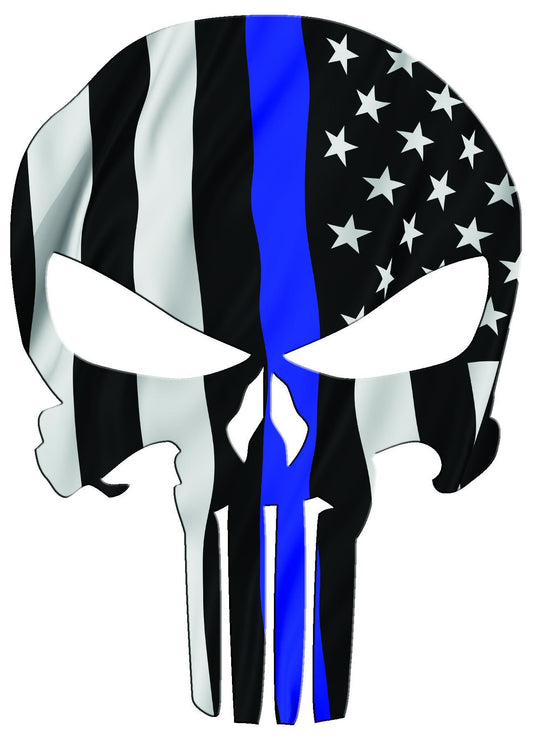 Skull American Waving Thin Blue Line Decal - American flag stickers, automotive decals, automotive stickers, decals, First responders Law Enforcement decals, law enforcement, police decal, police skull, skull decal, skull sticker, thin blue line, Thin Blue Line Decal, vehicle decals, Vehicle stickers, window decal, window decals, window sticker, window stickers, woo_import_1 | American Patriots Decals | High Quality First Responders and Law Enforcement Vinyl Decals