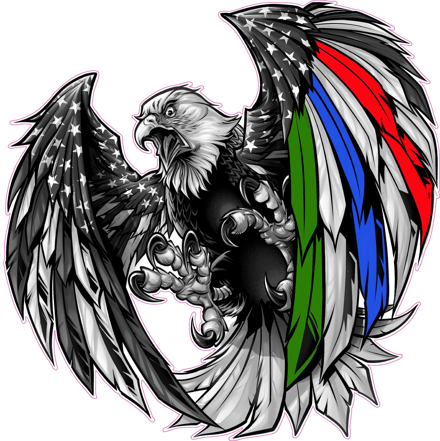 Thin Green Blue Red Line Military Law enforcement First Responders American Flag Eagle decal