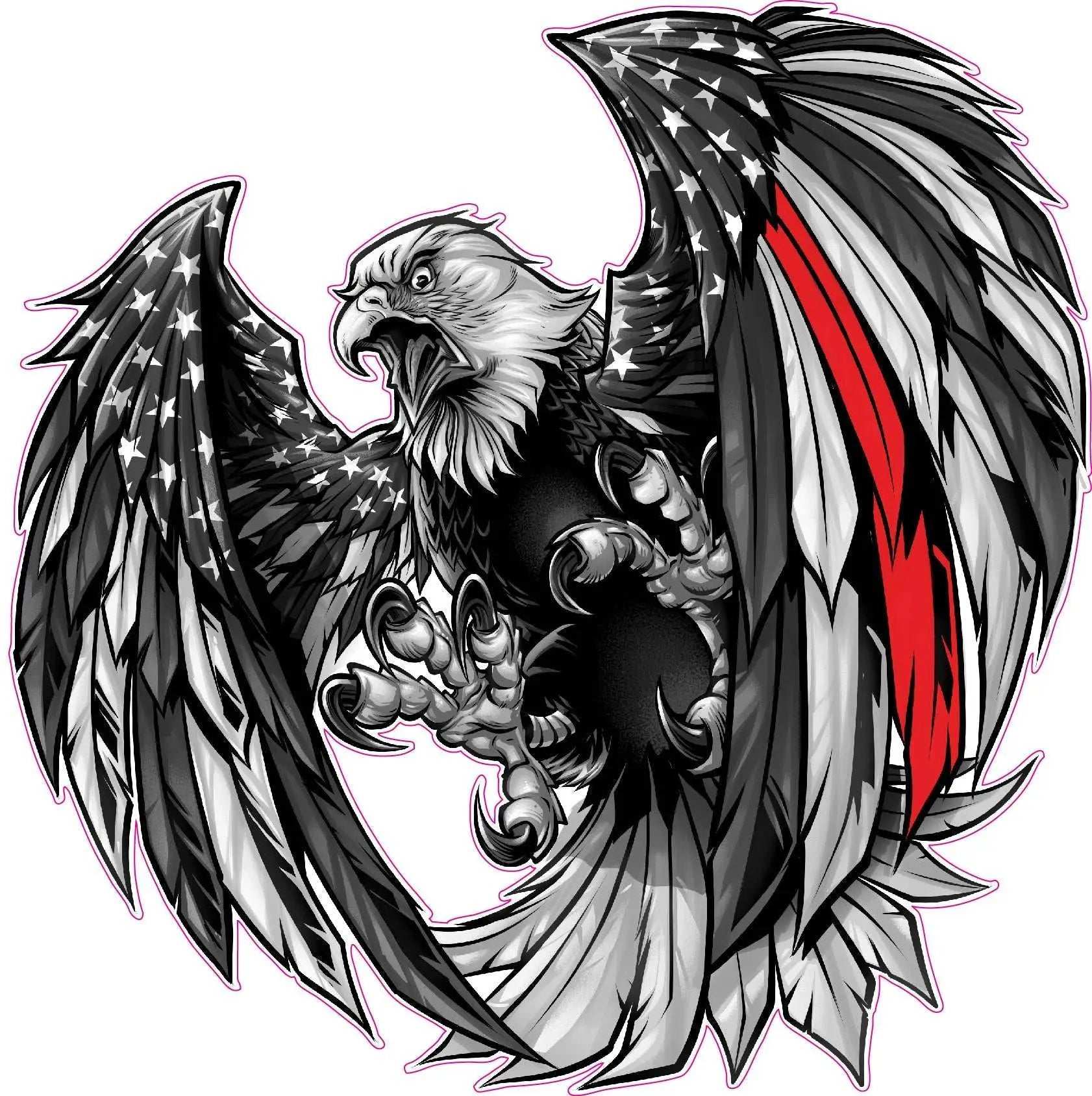 Thin Red Line First Responders American flag eagle vinyl decal with red stripe and stars