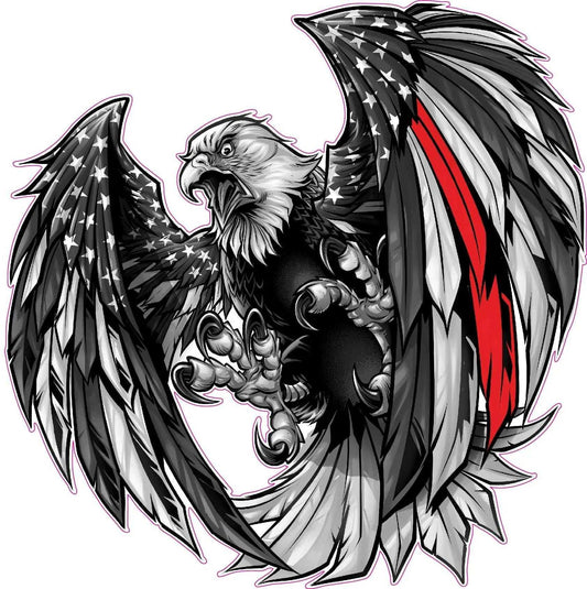 Thin Red Line First Responders American flag eagle vinyl decal with red stripe and stars