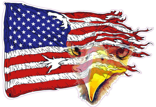 Weathered American Flag Eagle Decal with vibrant colors and rugged design.