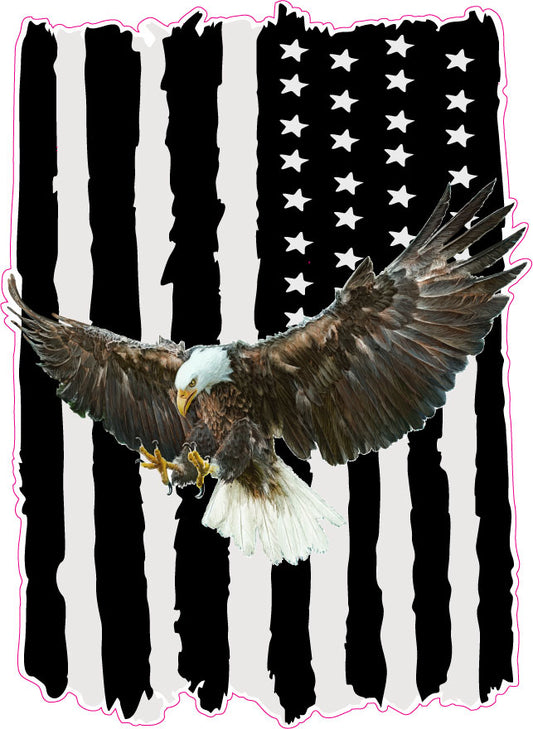 Worn black American Flag soaring bald eagle Decal