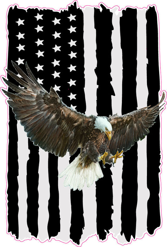 Worn black American Flag soaring bald eagle right Decal
